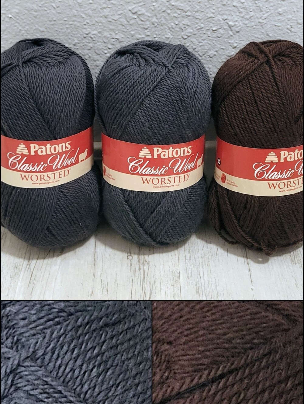 Patons Classic Wool Worsted Yarn 3.5 Skein Lot 100% Pure Wool Mercury Gray Taupe